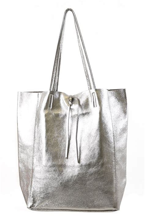 silver metallic box bag|silver metallic leather tote bag.